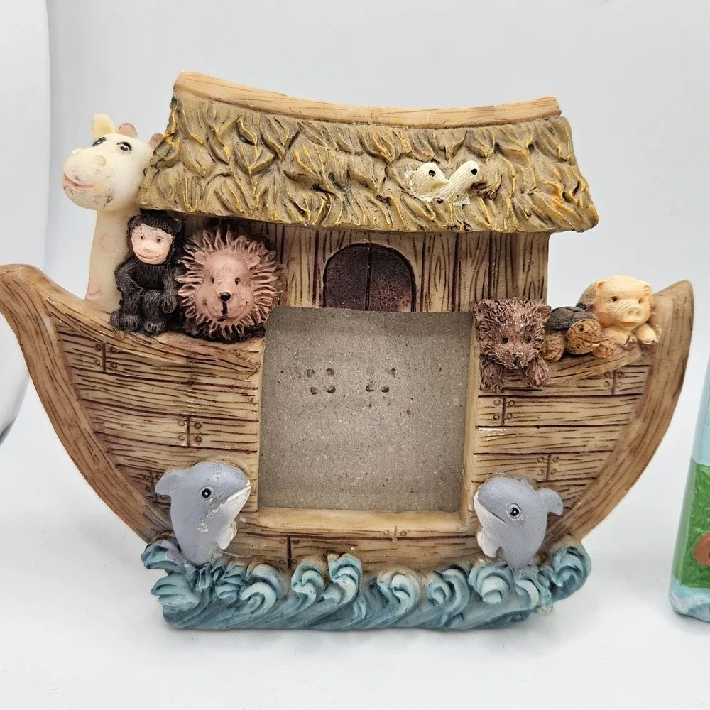 Lot of 2‎ Noah's Ark Resin Photo Frames Nursery Decor Animal Picture Frames